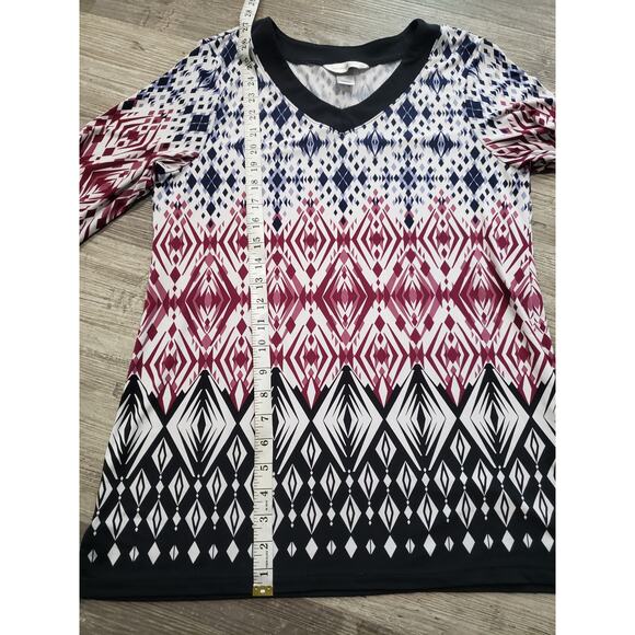 Christopher & Banks Multi Color Design 3/4 Sleeve V Neck Tunic Blouse Top Shirt - Picture 7 of 8